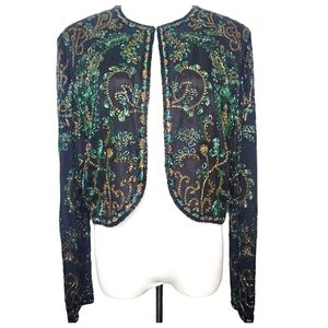 NEW Niteline Della Roufofali Vintage Silk Beaded Evening Jacket Cropped 90's LG